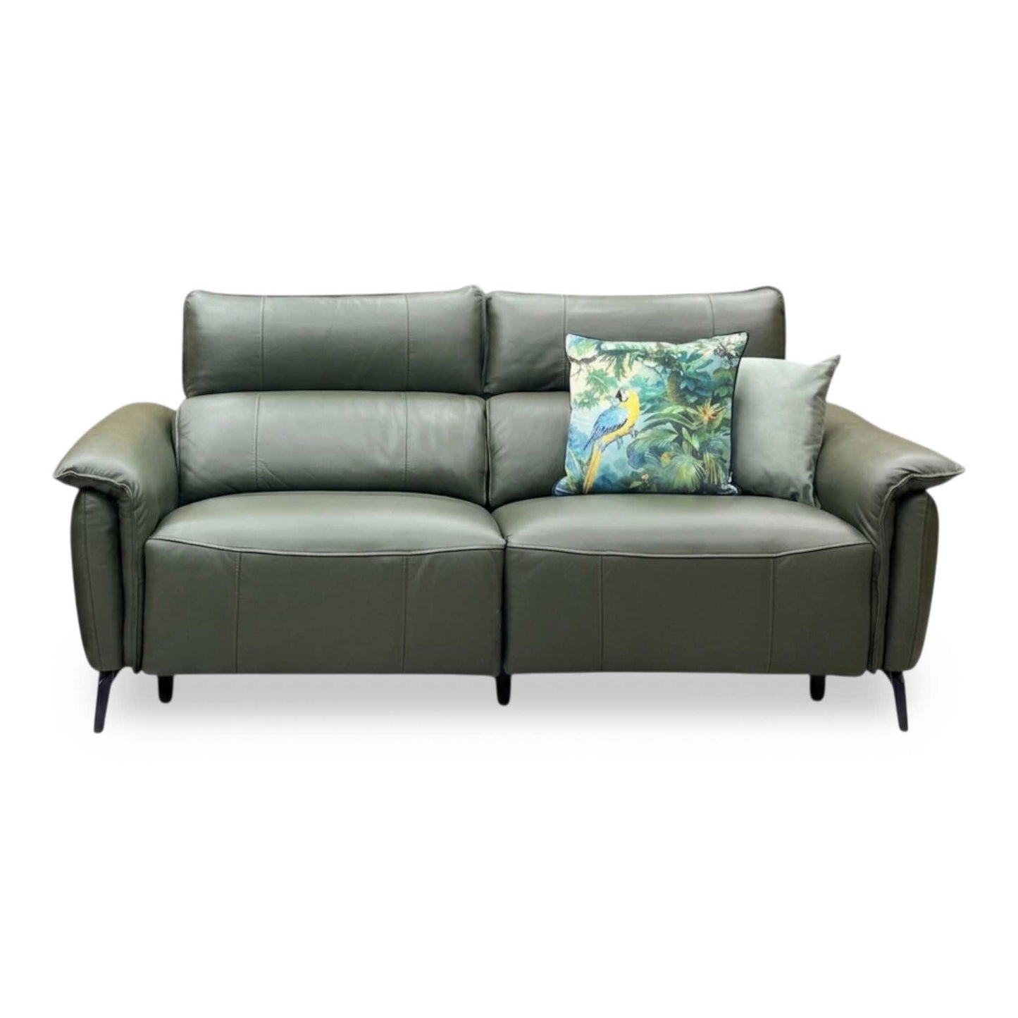 ‘Jude' Oslo Pine Green Cat-40_10 Leather 3 Seater Power Recliner Sofa with Telescopic Headrests Furniture Village