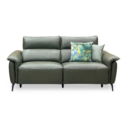 ‘Jude' Oslo Pine Green Cat-40_10 Leather 3 Seater Power Recliner Sofa with Telescopic Headrests Furniture Village