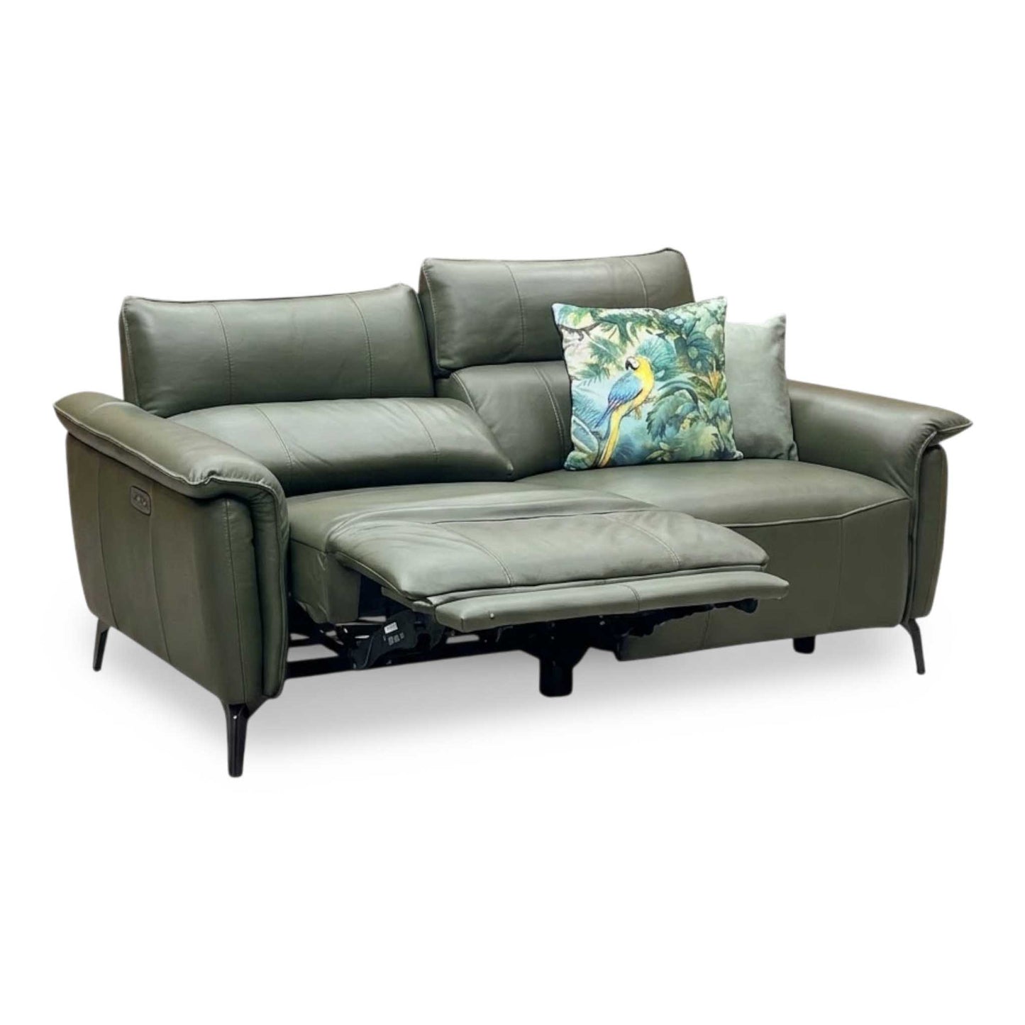 ‘Jude' Oslo Pine Green Cat-40_10 Leather 3 Seater Power Recliner Sofa with Telescopic Headrests Furniture Village