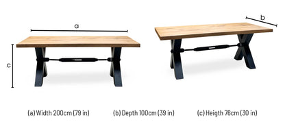 Bodahl 'Terra' 6 Old Bassano Solid Oak Straight Top 200cm Dining Table with Metal X-Shaped Legs
