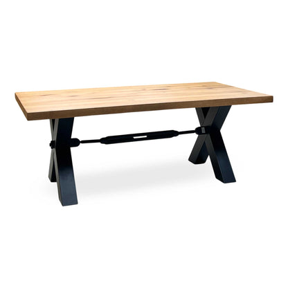 Bodahl 'Terra' 6 Old Bassano Solid Oak Straight Top 200cm Dining Table with Metal X-Shaped Legs