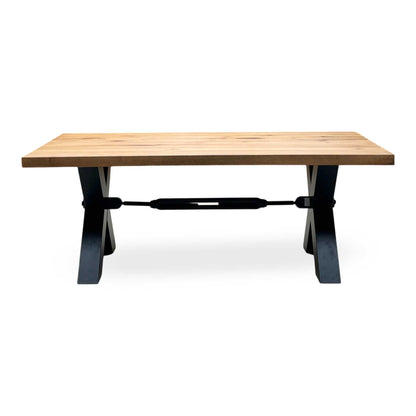 Bodahl 'Terra' 6 Old Bassano Solid Oak Straight Top 200cm Dining Table with Metal X-Shaped Legs