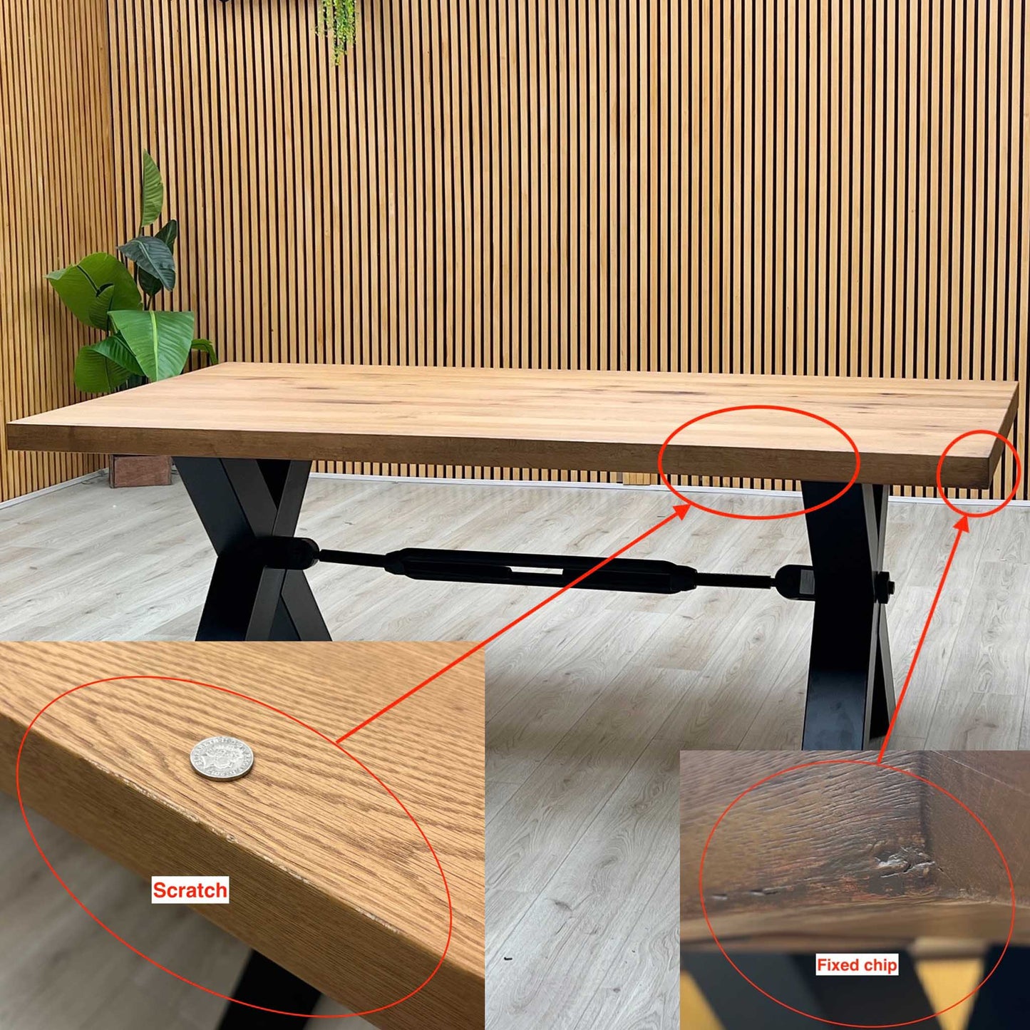 Bodahl 'Terra' 6 Old Bassano Solid Oak Straight Top 200cm Dining Table with Metal X-Shaped Legs