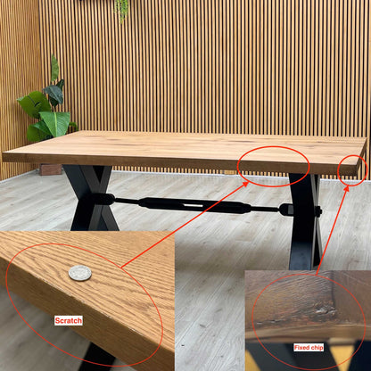 Bodahl 'Terra' 6 Old Bassano Solid Oak Straight Top 200cm Dining Table with Metal X-Shaped Legs