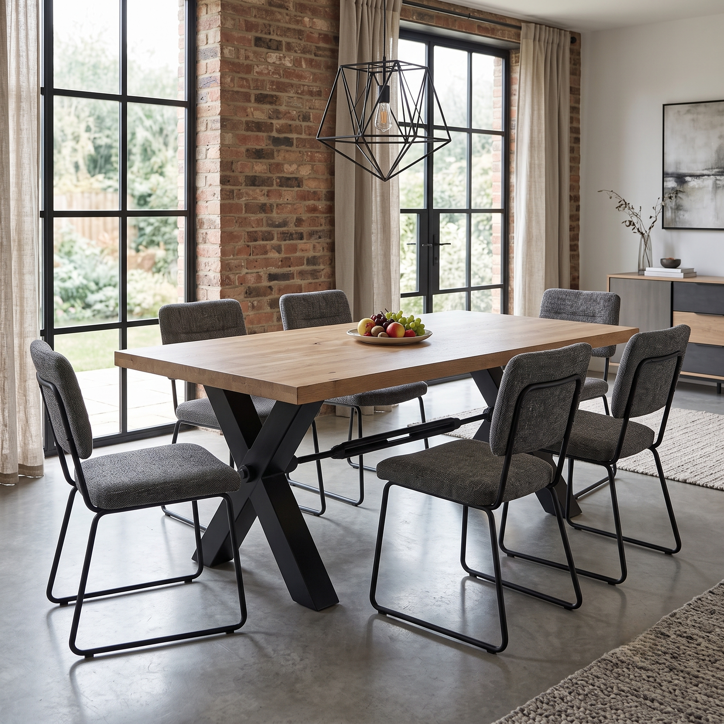 Bodahl 'Terra' 6 Old Bassano Solid Oak Straight Top 200cm Dining Table with Metal X-Shaped Legs