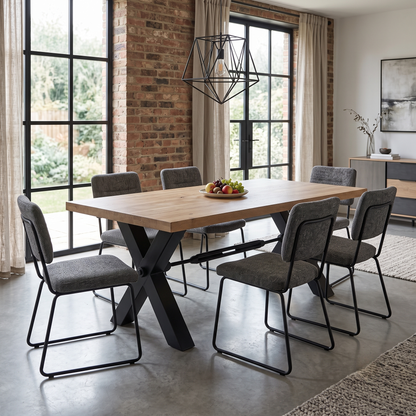 Bodahl 'Terra' 6 Old Bassano Solid Oak Straight Top 200cm Dining Table with Metal X-Shaped Legs