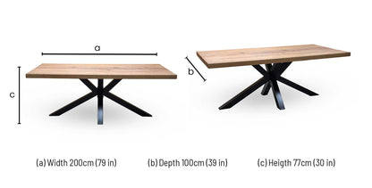 Bodahl 'Terra' 6 Old Bassano Solid Oak Straight Top 200cm Dining Table with Metal Star Base Furniture Village