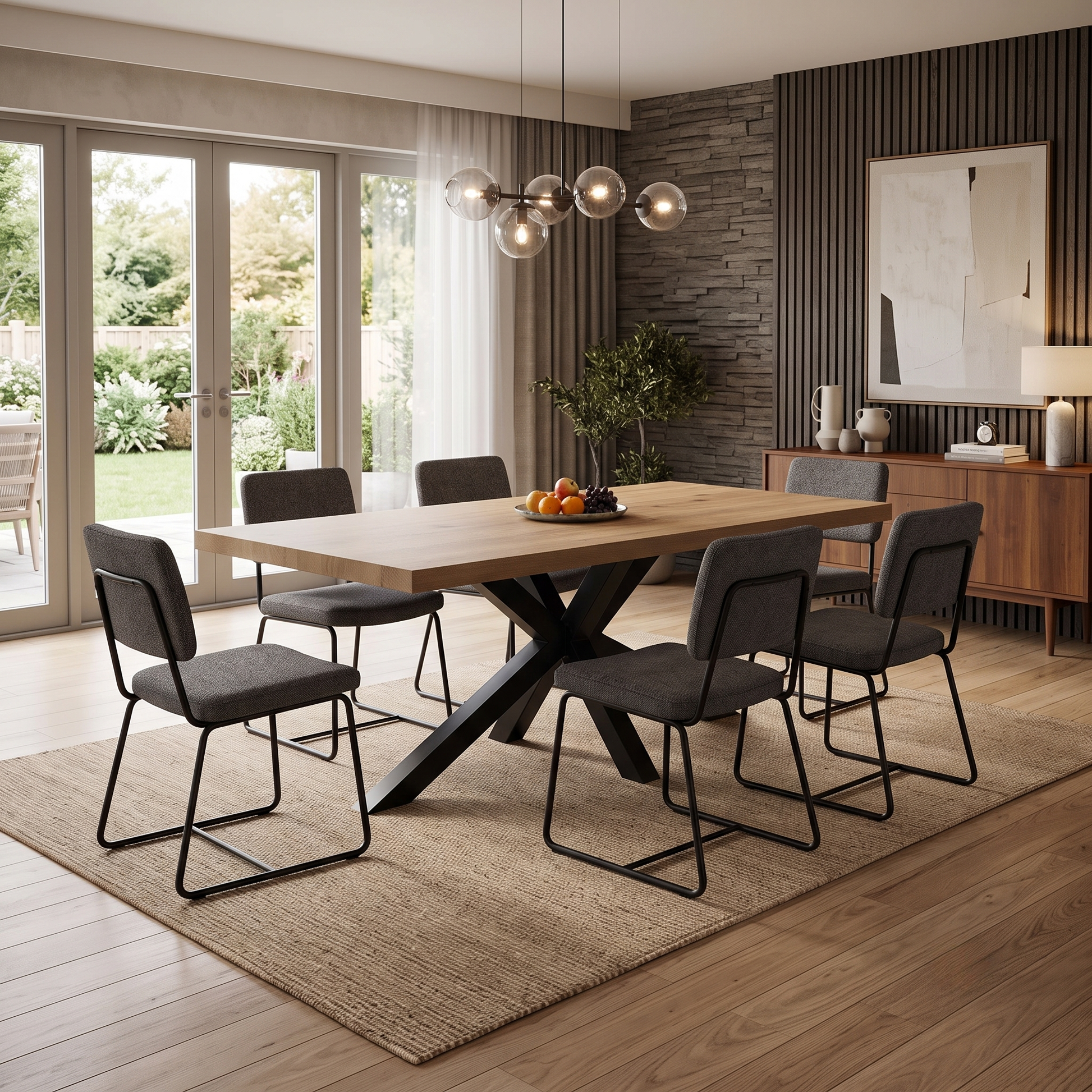 Bodahl 'Terra' 6 Old Bassano Solid Oak Straight Top 200cm Dining Table with Metal Star Base Furniture Village
