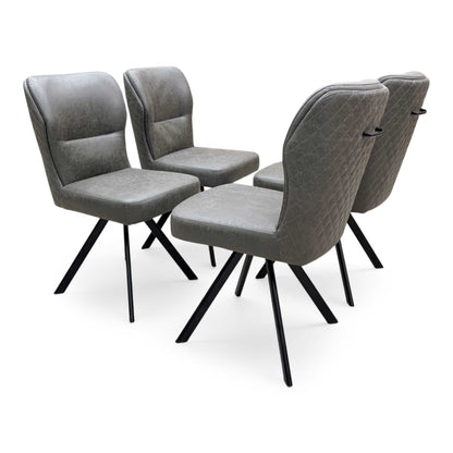 Bodahl ‘Terra’ 8 Vintage Grey Solid Oak 160cm Straight Edge Compact Dining Table with Steel Grey Fabric Set of 4 Swivel Dining Chairs Furniture Village