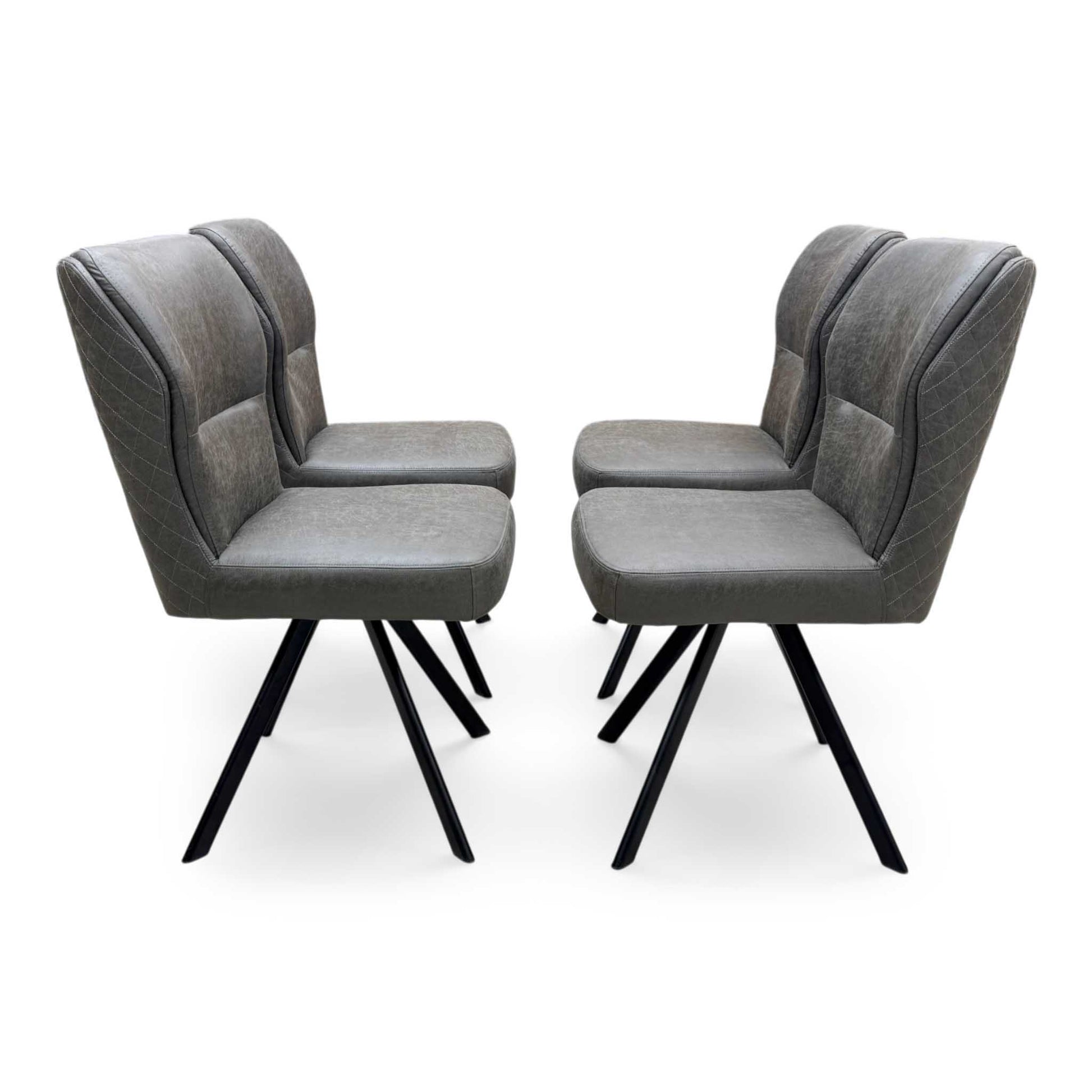 Bodahl ‘Terra’ 8 Vintage Grey Solid Oak 160cm Straight Edge Compact Dining Table with Steel Grey Fabric Set of 4 Swivel Dining Chairs Furniture Village