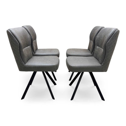 Bodahl ‘Terra’ 8 Vintage Grey Solid Oak 160cm Straight Edge Compact Dining Table with Steel Grey Fabric Set of 4 Swivel Dining Chairs Furniture Village