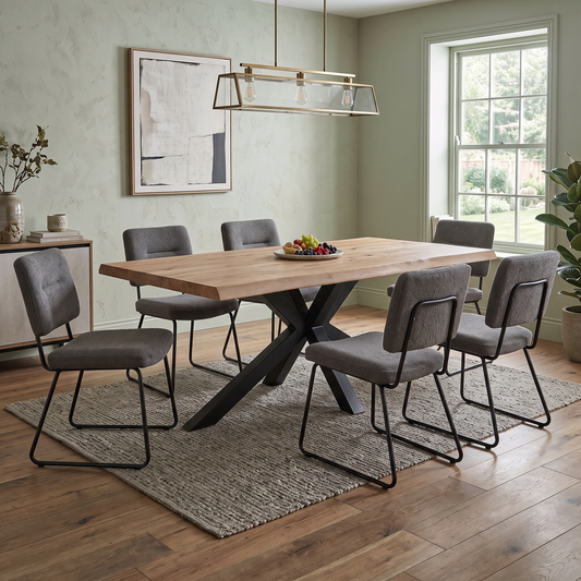 Bodahl 'Terra' 6 Old Bassano Solid Oak Raw Edge 220cm Dining Table with Metal Star Base Furniture Village
