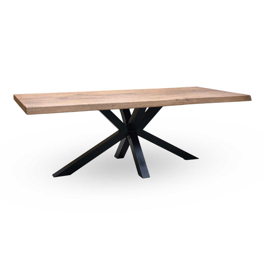Bodahl 'Terra' 6 Old Bassano Solid Oak Raw Edge 220cm Dining Table with Metal Star Base Furniture Village