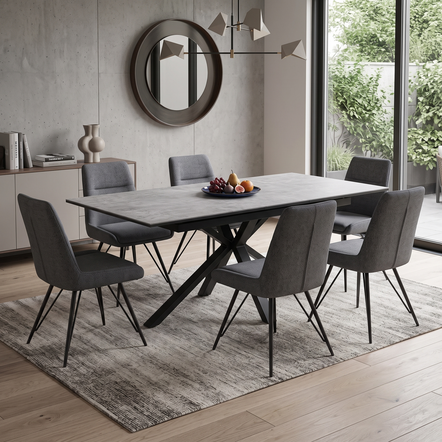 ‘Moon’ Concrete Effect 160cm Pop Up Extending Dining Table Furniture Village