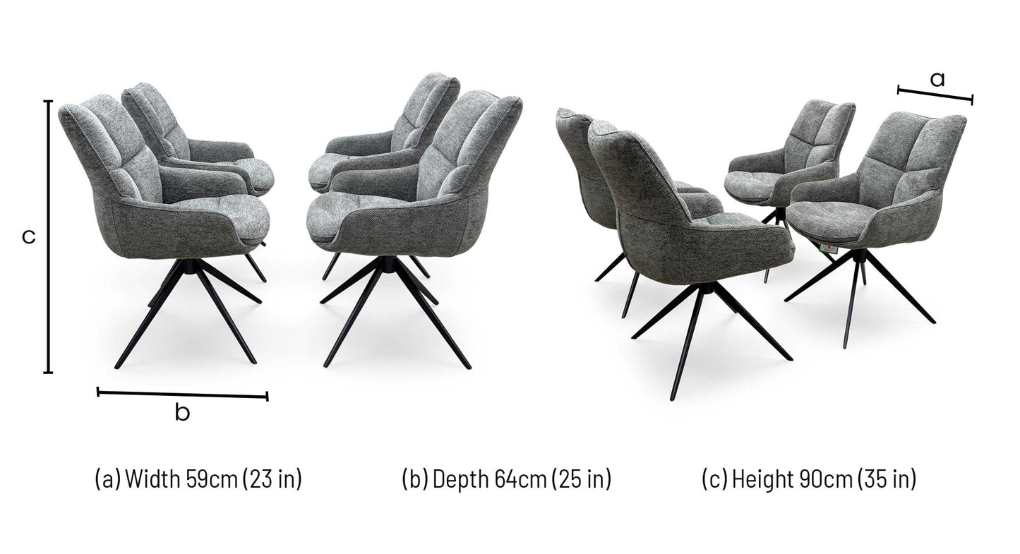 'Kiara' Ash Grey Fabric Set of 4 Swivel Dining Chairs Furniture Village