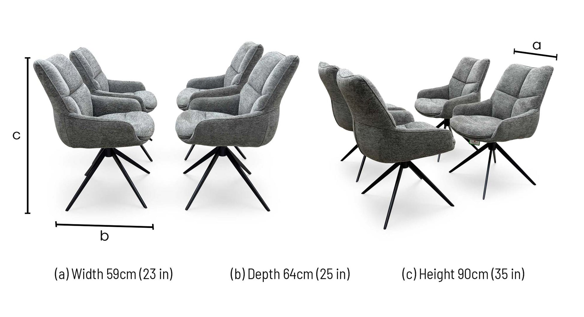 'Kiara' Ash Grey Fabric Set of 4 Swivel Dining Chairs Furniture Village