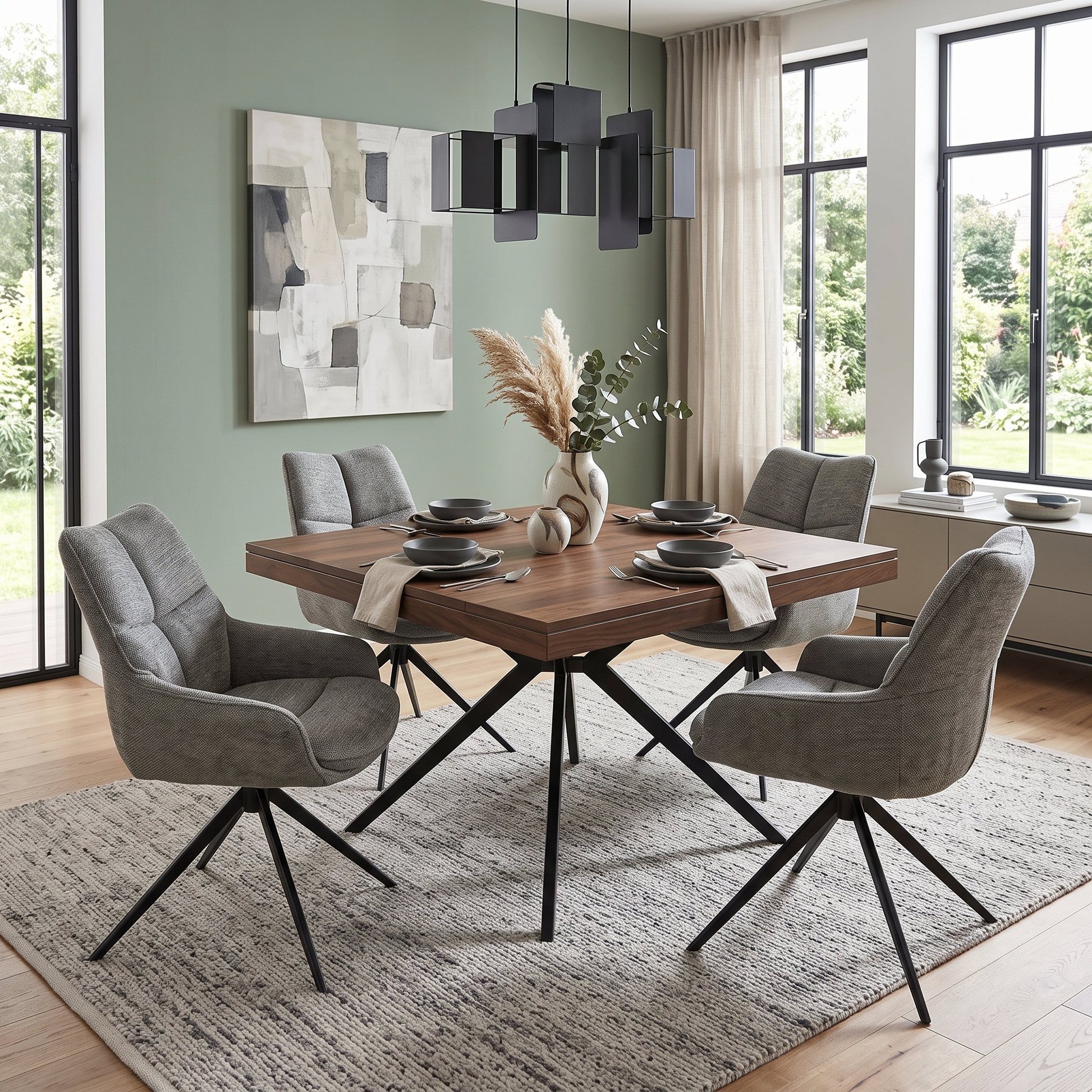 'Kiara' Ash Grey Fabric Set of 4 Swivel Dining Chairs Furniture Village