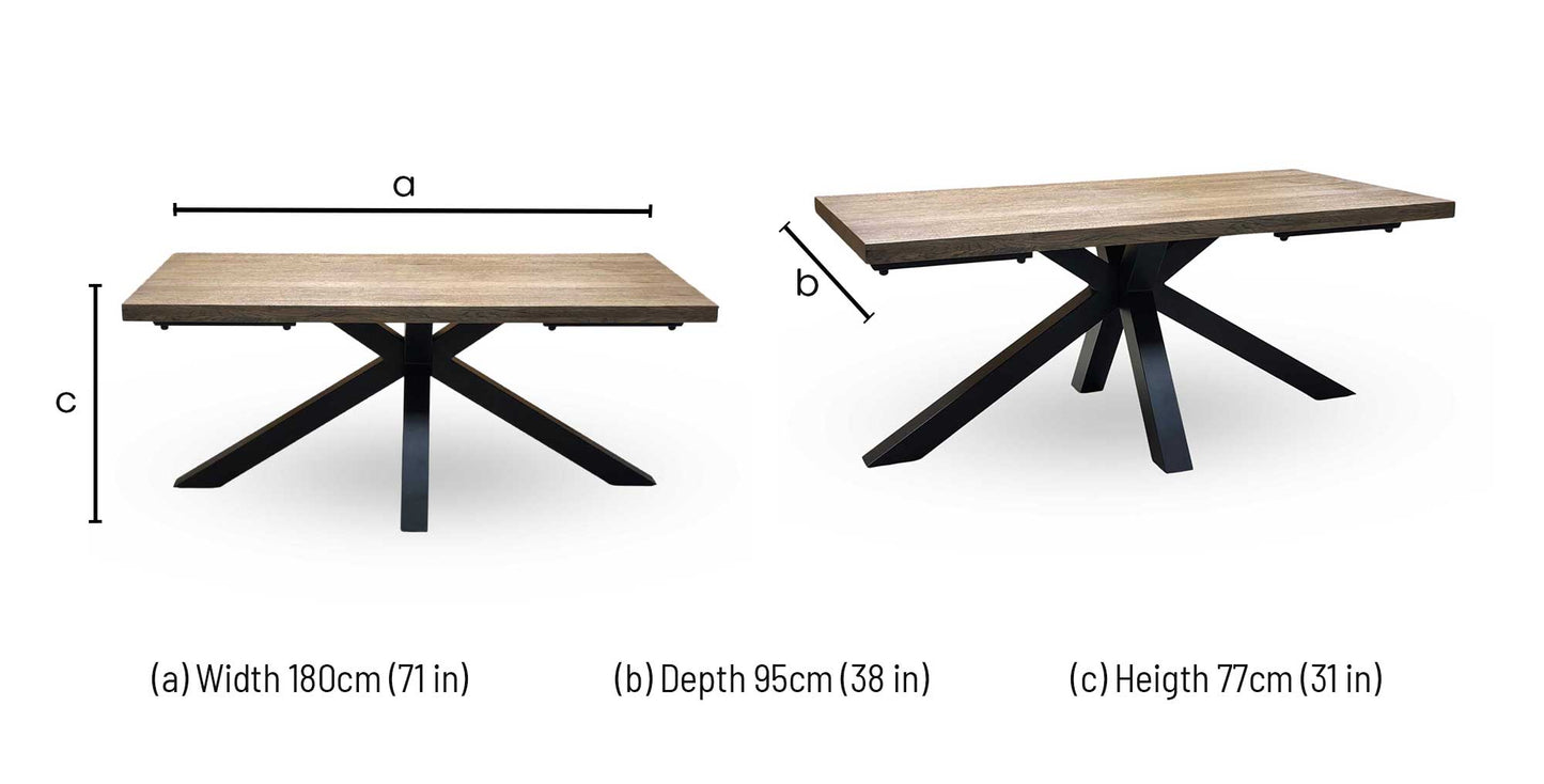 'Jupiter’ Dark Oak Solid Oak 180cm Dining Table with Star Base Furniture Village