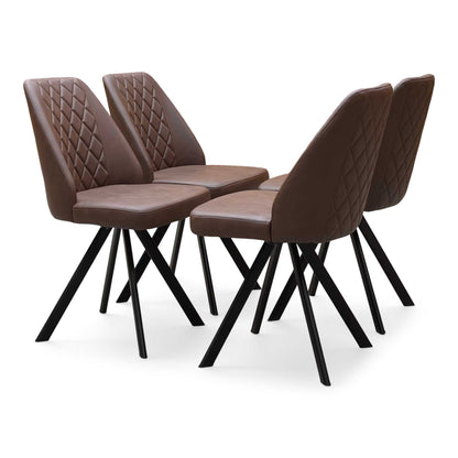 'Jupiter' Dark Oak Solid Oak 180cm Star Base Dining Table with Tan Brown Faux Leather Set of 4 Swivel Dining Chairs