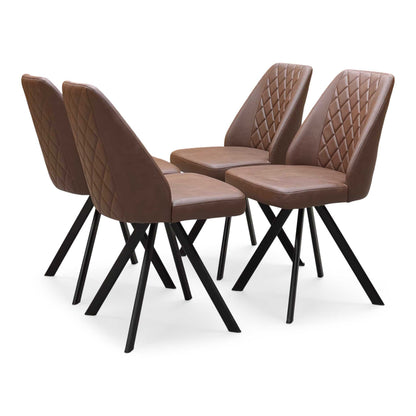'Jupiter' Dark Oak Solid Oak 180cm Star Base Dining Table with Tan Brown Faux Leather Set of 4 Swivel Dining Chairs