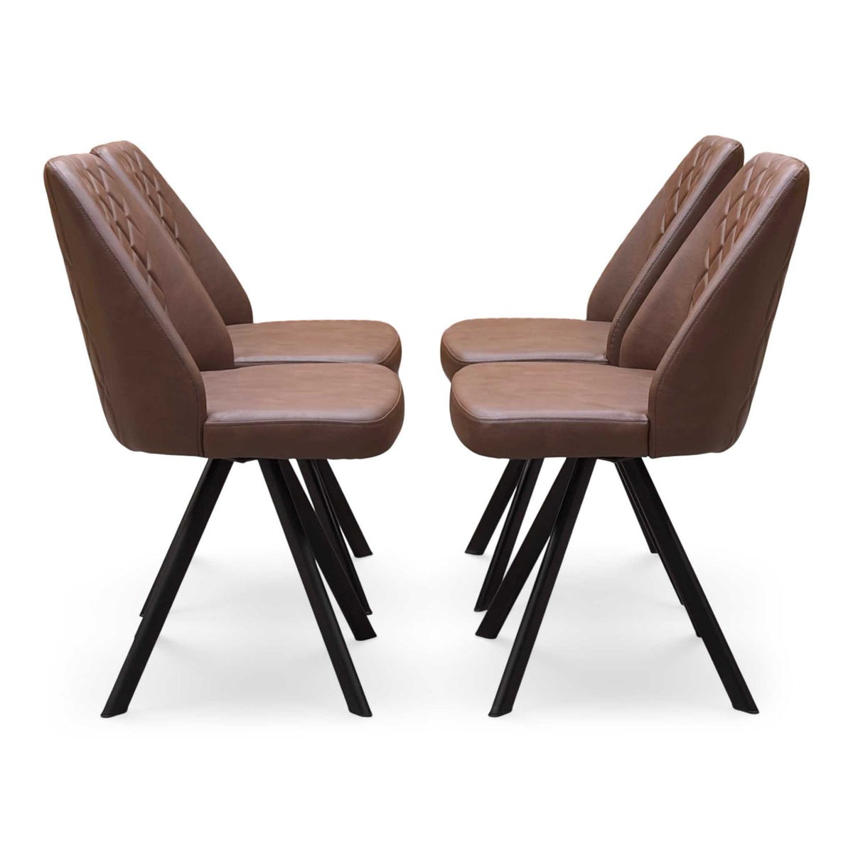 'Jupiter' Dark Oak Solid Oak 180cm Star Base Dining Table with Tan Brown Faux Leather Set of 4 Swivel Dining Chairs
