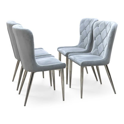 ‘Donnie’ Silver Fabric Set of 4 Button Back Dining Chairs Furniture Village
