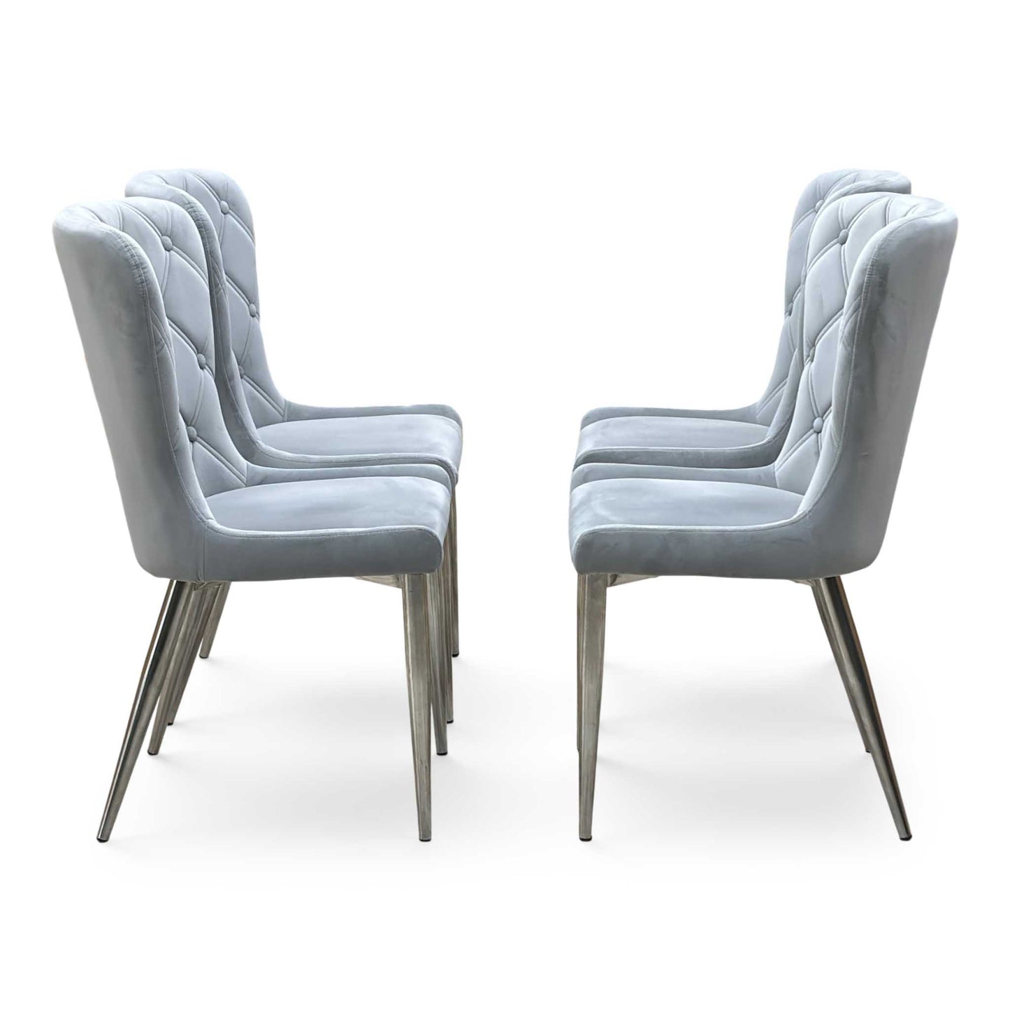 ‘Donnie’ Silver Fabric Set of 4 Button Back Dining Chairs Furniture Village