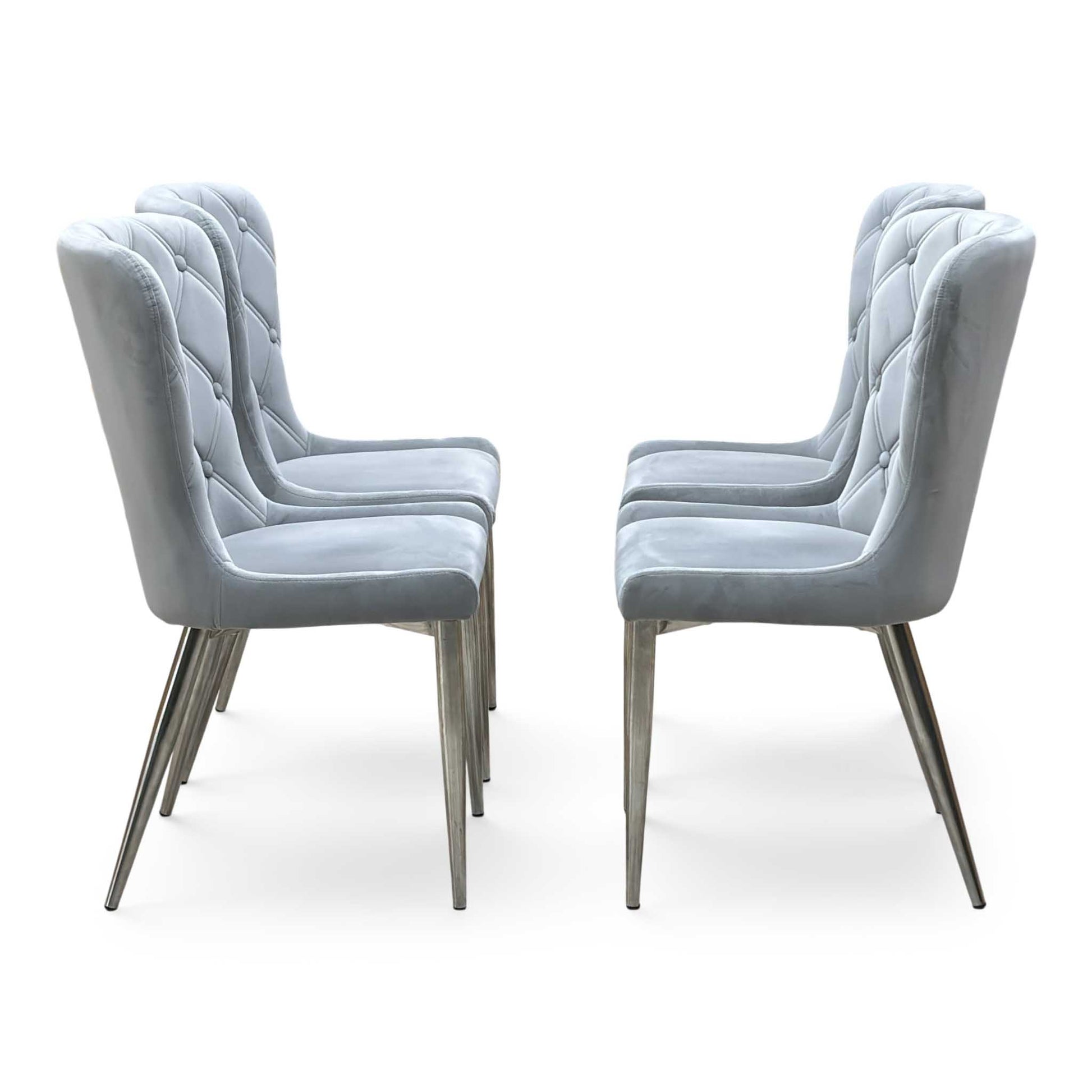‘Donnie’ Silver Fabric Set of 4 Button Back Dining Chairs Furniture Village