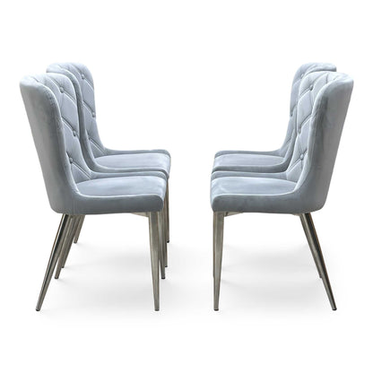 ‘Donnie’ Silver Fabric Set of 4 Button Back Dining Chairs Furniture Village