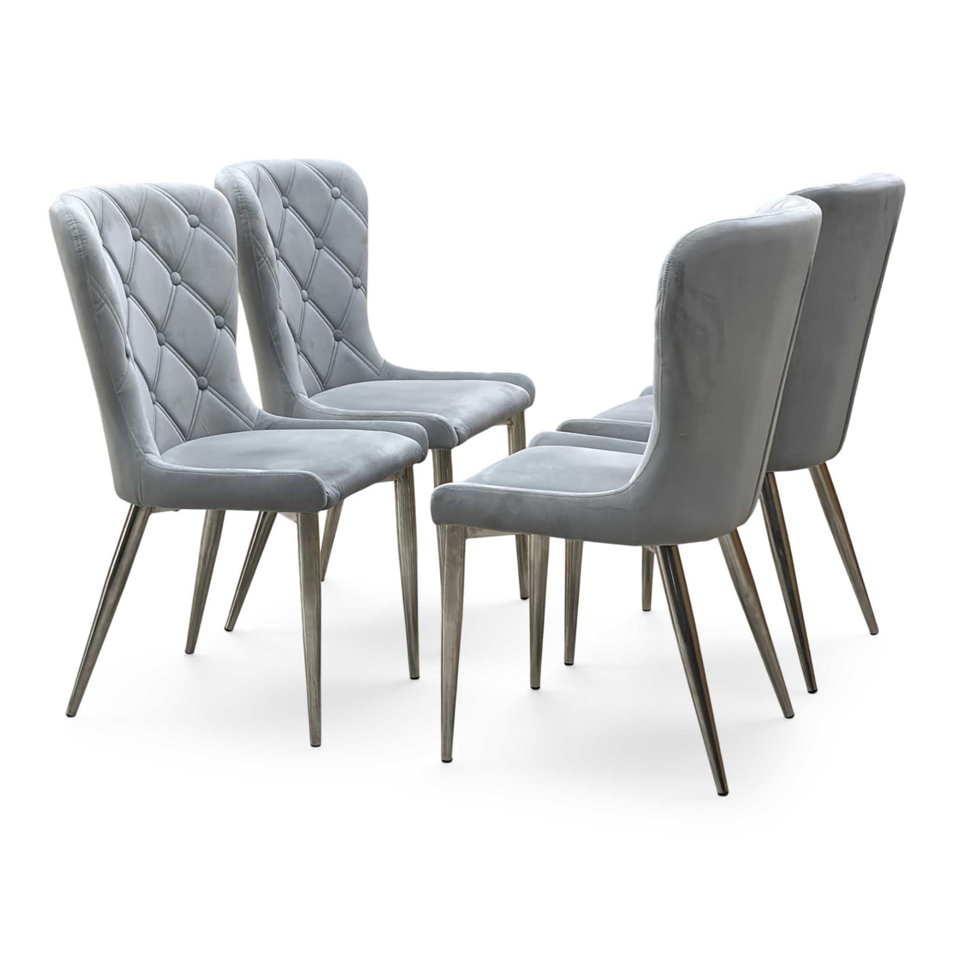 ‘Donnie’ Silver Fabric Set of 4 Button Back Dining Chairs Furniture Village