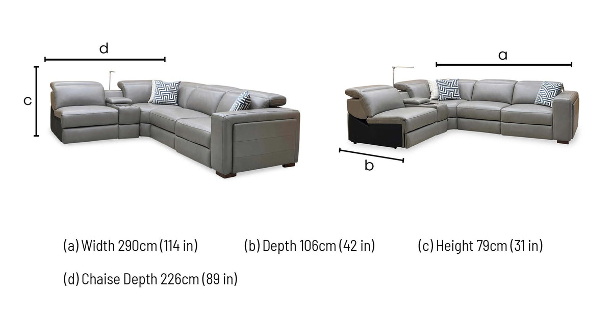 Ankara’ Mushroom Grey Leather Left Hand Facing Power Recliner Corner Sofa with Storage, Cup holders, Wireless Charging and Reading Light