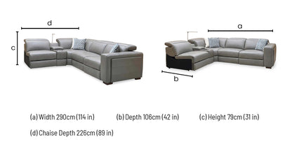 Ankara’ Mushroom Grey Leather Left Hand Facing Power Recliner Corner Sofa with Storage, Cup holders, Wireless Charging and Reading Light