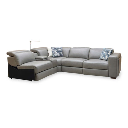 Ankara’ Mushroom Grey Leather Left Hand Facing Power Recliner Corner Sofa with Storage, Cup holders, Wireless Charging and Reading Light
