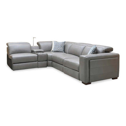 Ankara’ Mushroom Grey Leather Left Hand Facing Power Recliner Corner Sofa with Storage, Cup holders, Wireless Charging and Reading Light