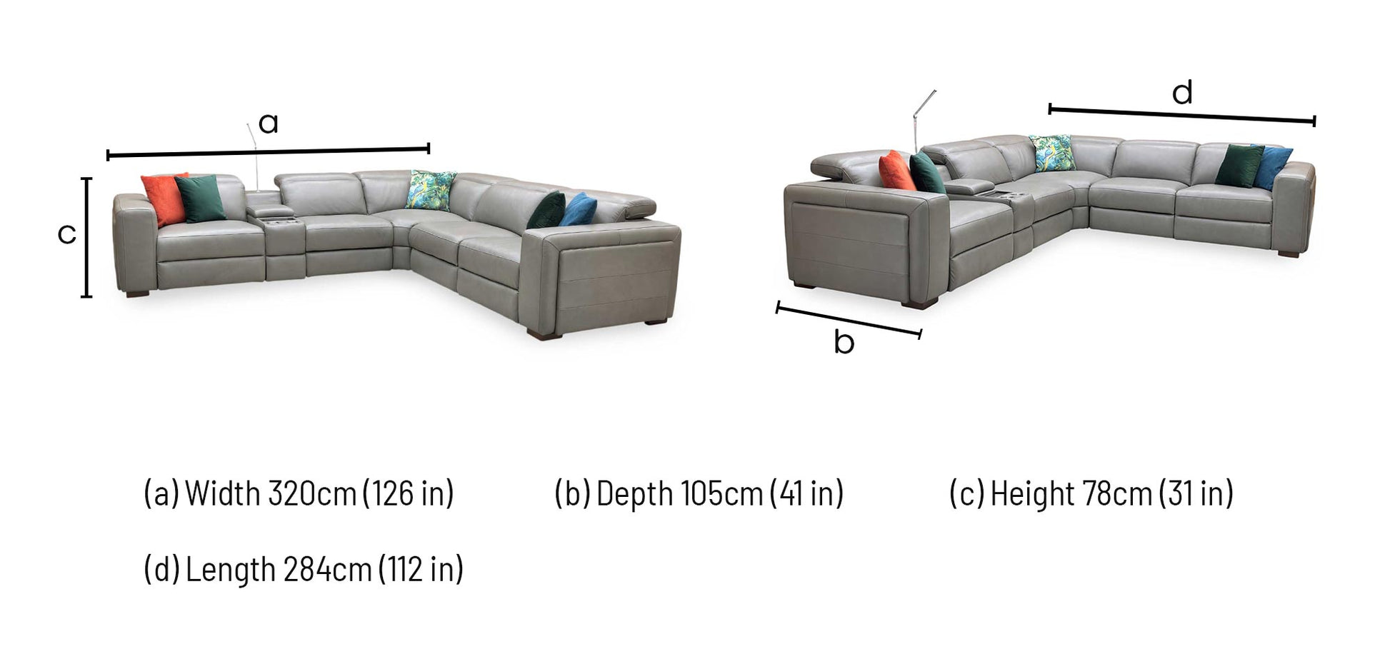 ‘Ankara’ Mushroom Grey Leather Large Modular Power Recliner Corner Sofa with Storage, Cup holders, Wireless Charging and Reading Light Direct From Manufacturer