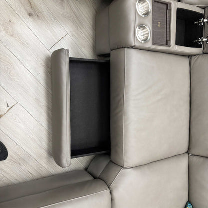 ‘Ankara’ Mushroom Grey Leather Large Modular Power Recliner Corner Sofa with Storage, Cup holders, Wireless Charging and Reading Light Direct From Manufacturer