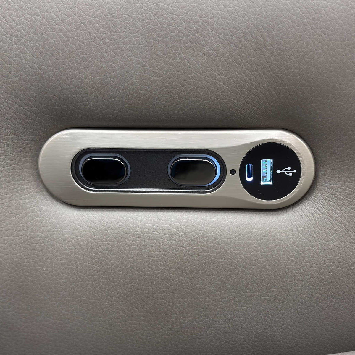 Ankara sofa power recline control panel on the opposite arm with two buttons and USB ports