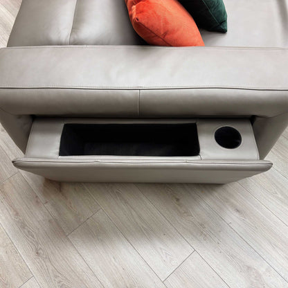 ‘Ankara’ Mushroom Grey Leather Large Modular Power Recliner Corner Sofa with Storage, Cup holders, Wireless Charging and Reading Light Direct From Manufacturer