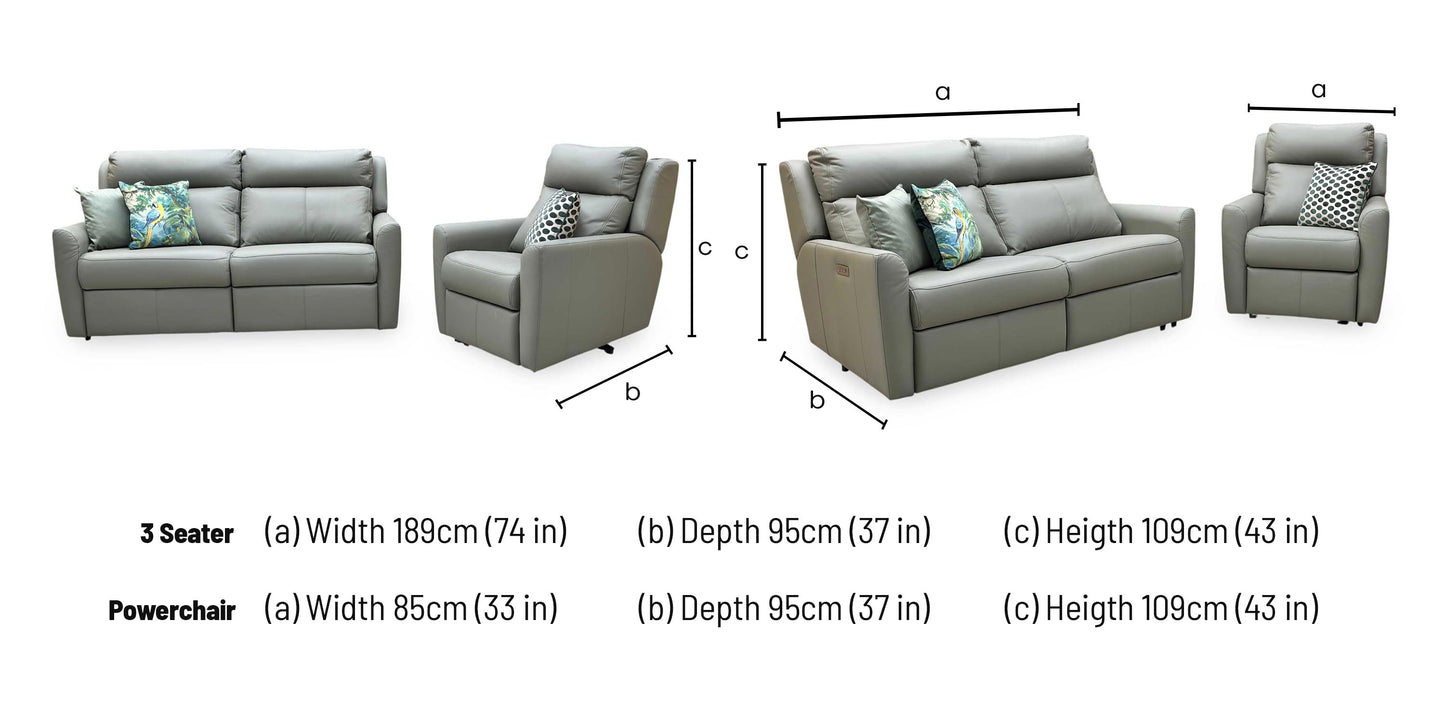 G Plan ‘Wren’ L858 Cambridge Olive Green Leather 2 Cushion 3 Seater Power Recliner Sofa with Power Headrests and Power Lumbar + Power Chair Furniture Village