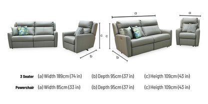 G Plan ‘Wren’ L858 Cambridge Olive Green Leather 2 Cushion 3 Seater Power Recliner Sofa with Power Headrests and Power Lumbar + Power Chair Furniture Village