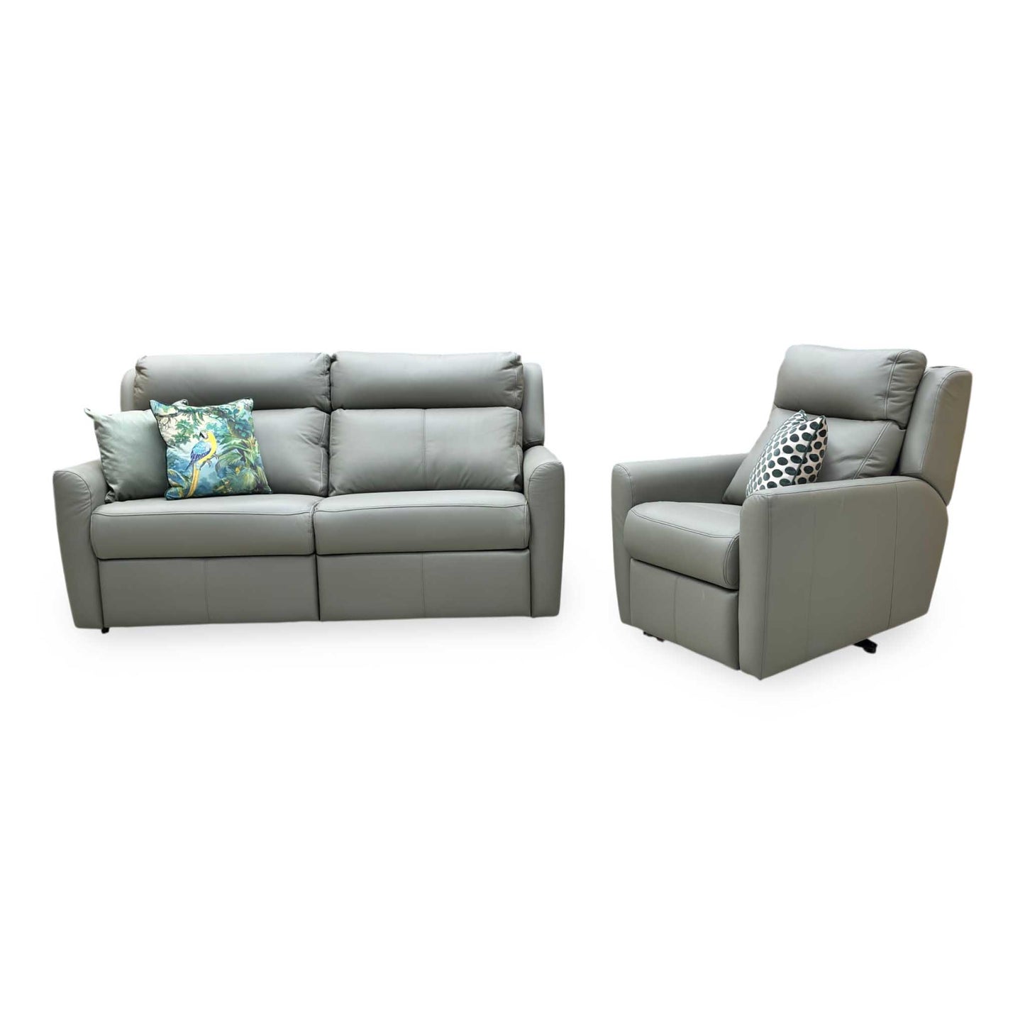 G Plan ‘Wren’ L858 Cambridge Olive Green Leather 2 Cushion 3 Seater Power Recliner Sofa with Power Headrests and Power Lumbar + Power Chair Furniture Village
