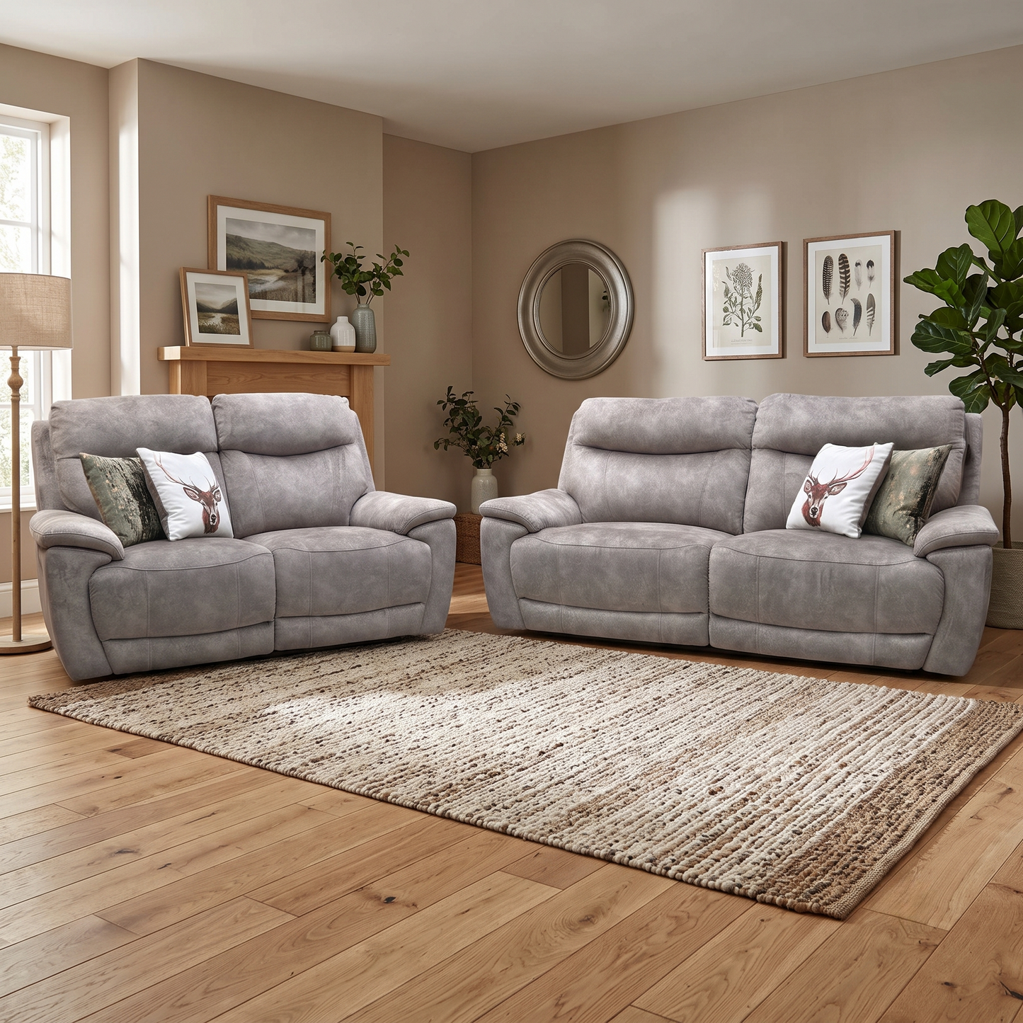 ‘Sloane' Marble Charcoal Grey Velvet Fabric 3 + 2 Seater Power Recliner Sofa Set Furniture Village