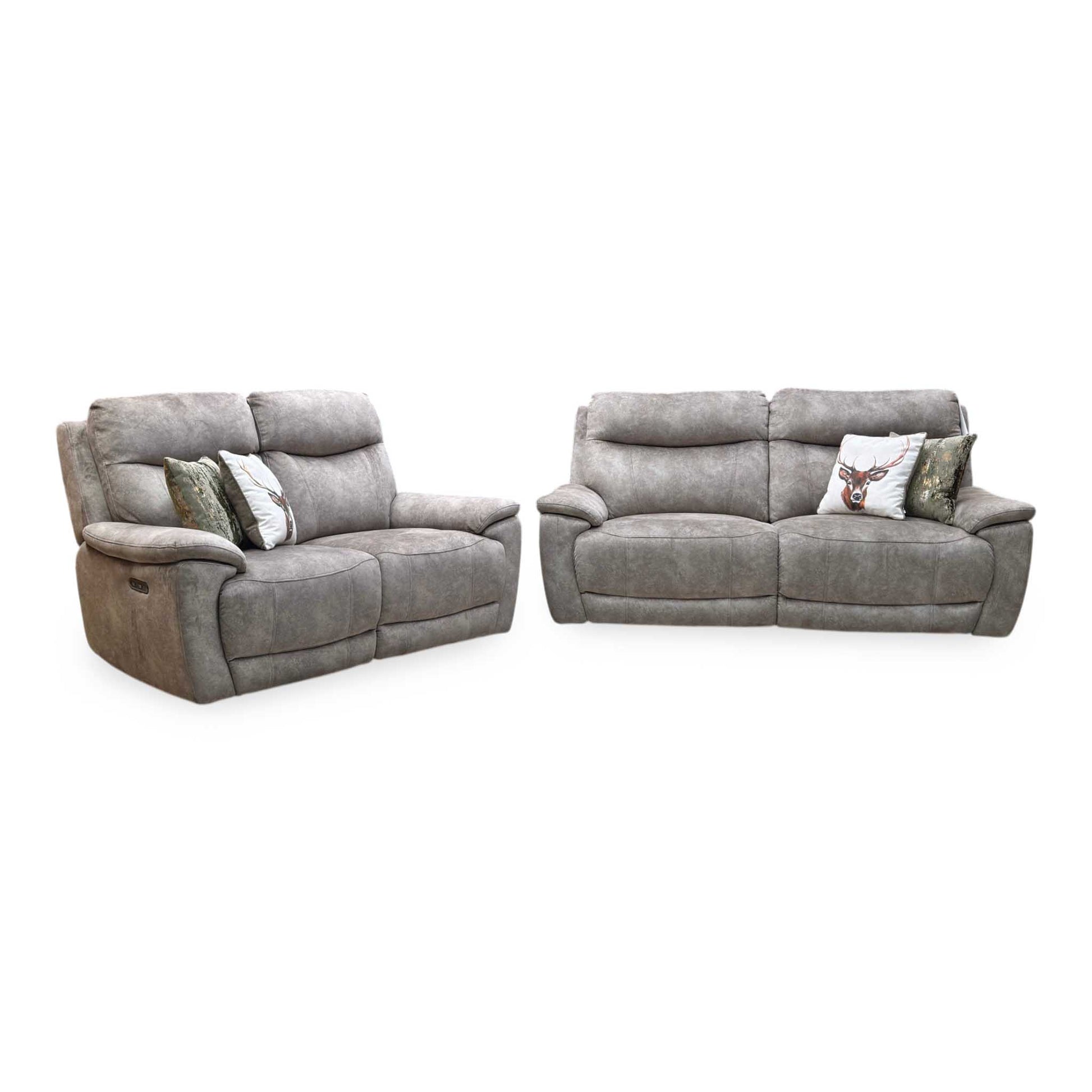 ‘Sloane' Marble Charcoal Grey Velvet Fabric 3 + 2 Seater Power Recliner Sofa Set Furniture Village