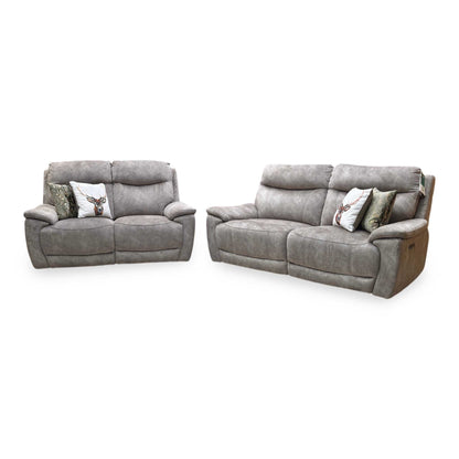 ‘Sloane' Marble Charcoal Grey Velvet Fabric 3 + 2 Seater Power Recliner Sofa Set Furniture Village