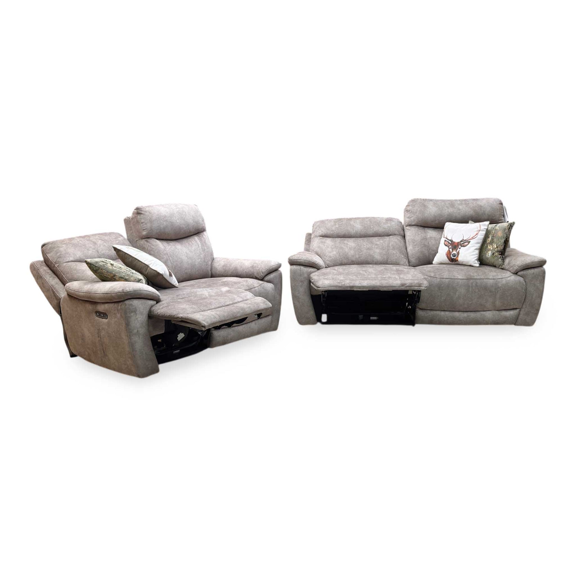 ‘Sloane' Marble Charcoal Grey Velvet Fabric 3 + 2 Seater Power Recliner Sofa Set Furniture Village