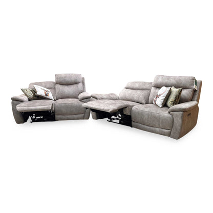 ‘Sloane' Marble Charcoal Grey Velvet Fabric 3 + 2 Seater Power Recliner Sofa Set Furniture Village