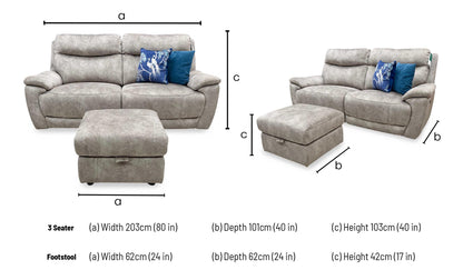 'Sloane' Marble Charcoal Grey Fabric 3 Seater Power Recliner Sofa Furniture Village