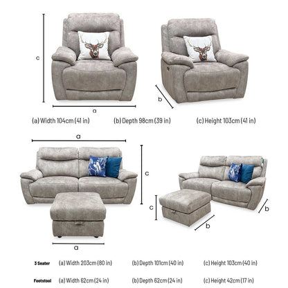 'Sloane' Marble Charcoal Grey Velvet Fabric 3 Seater Power Recliner + Power Chair Sofa Set Furniture Village