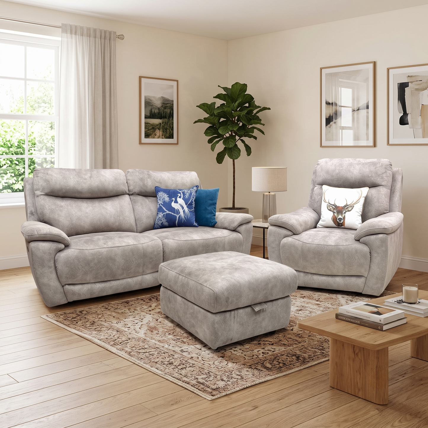 'Sloane' Marble Charcoal Grey Velvet Fabric 3 Seater Power Recliner + Power Chair Sofa Set Furniture Village