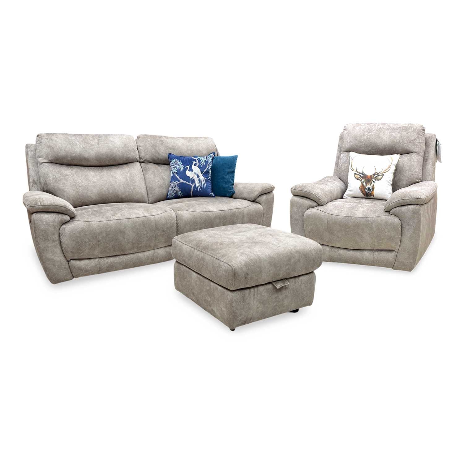'Sloane' Marble Charcoal Grey Velvet Fabric 3 Seater Power Recliner + Power Chair Sofa Set Furniture Village